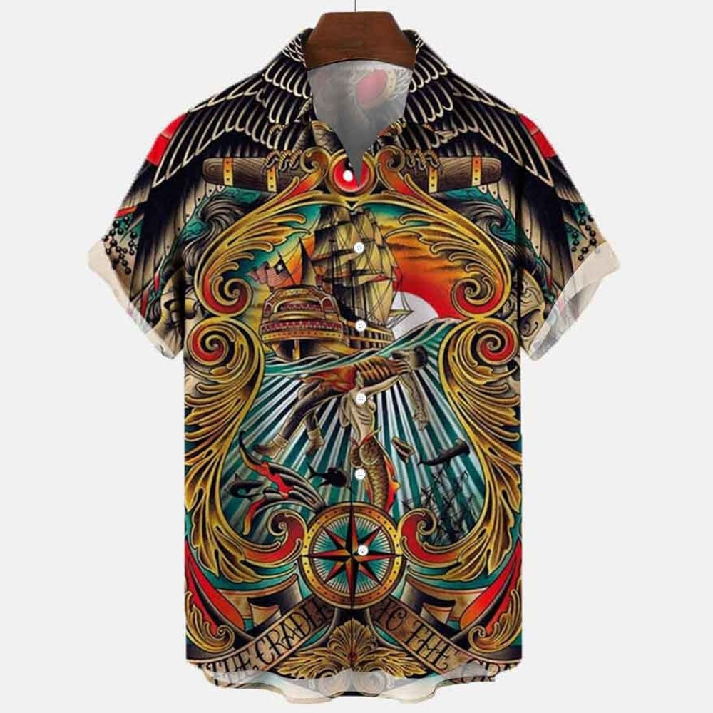 Camisa Estampas de Tatuagem, Carpa, Dragão, Oriental