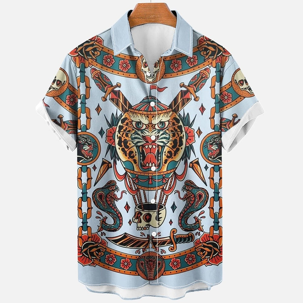 Camisa Estampas de Tatuagem, Carpa, Dragão, Oriental