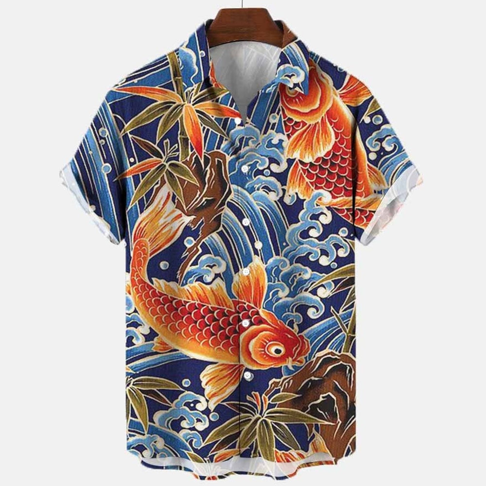 Camisa Estampas de Tatuagem, Carpa, Dragão, Oriental