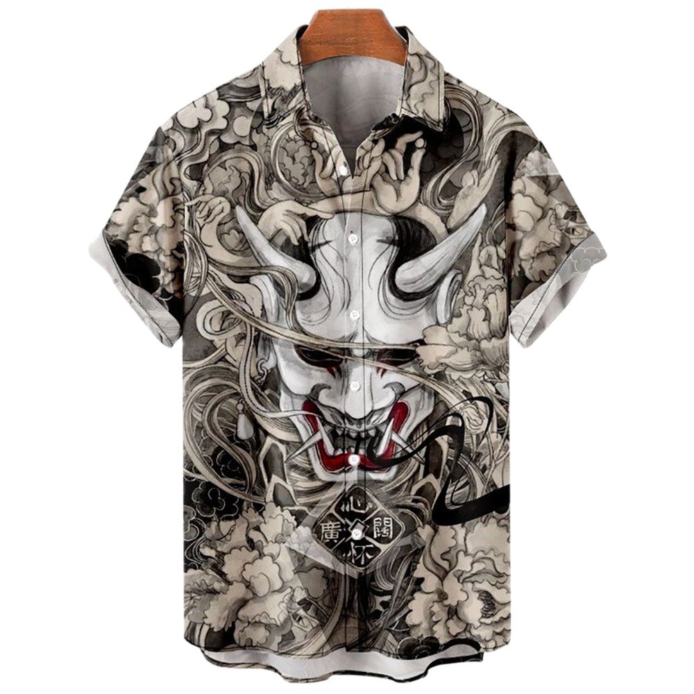 Camisa Estampas de Tatuagem, Carpa, Dragão, Oriental